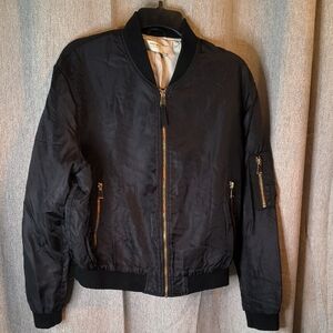 Zara Black Bomber Jacket with Gold Zippers